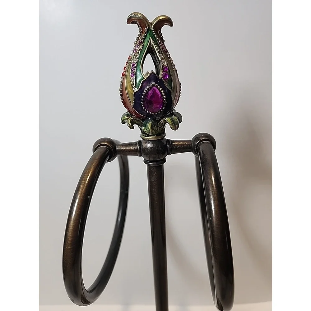 Luxurious Neiman Marcus Bronze Jewel Encrusted Double Ring Bath Towel Holder